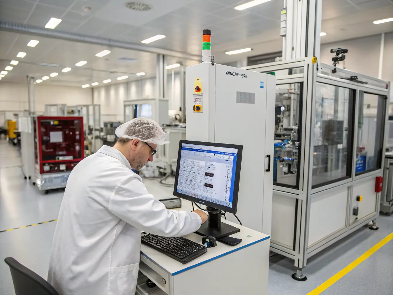 A close-up shot of a PDLC film being tested in a laboratory setting, showcasing its switchable transparency feature. The image should highlight the clarity and responsiveness of the film.